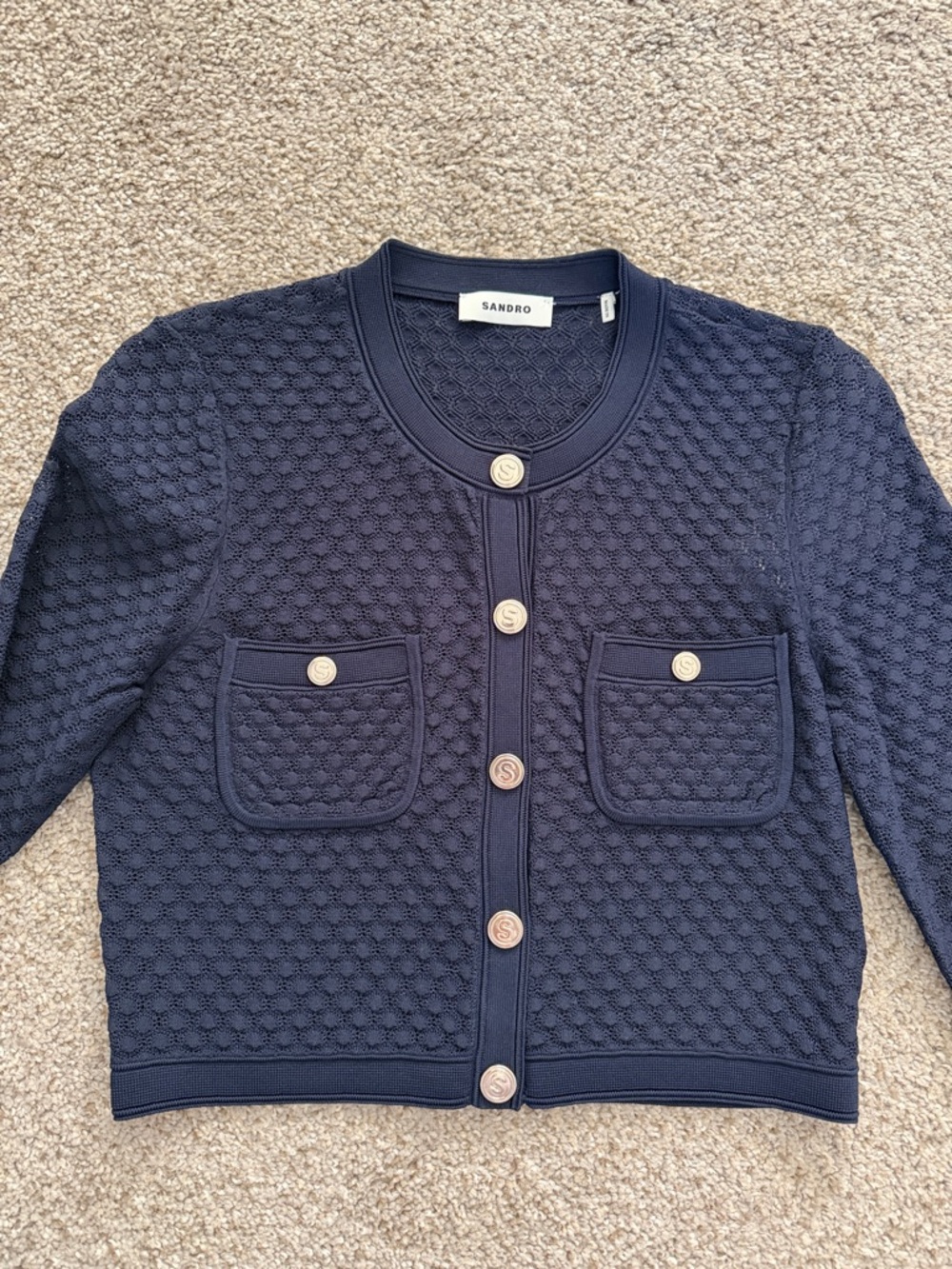 NWT SANDRO Knit Cardigan Navy Sweater - Picture 2 of 8